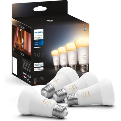 Philips Hue lampen - warm tot koelwit licht - E27 - 800 lumen - Bluetooth - 4 Stuks