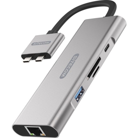 Sitecom - Dual USB-C Multiport Pro Adapter - 7 multifunctionele poorten - 2 kaartlezers én voorziet je MacBook van stroom