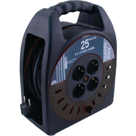 Q-Link Kabelhaspel - Kabelbox - Haspel 25 Meter - 3 x 1.5 mm2 - Vinyl Snoer - Zwart