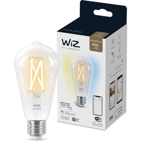 WiZ Edison Filament Slimme LED Verlichting - Warm- tot Koelwit Licht - E27 - 60W - Transparant - Wi-Fi