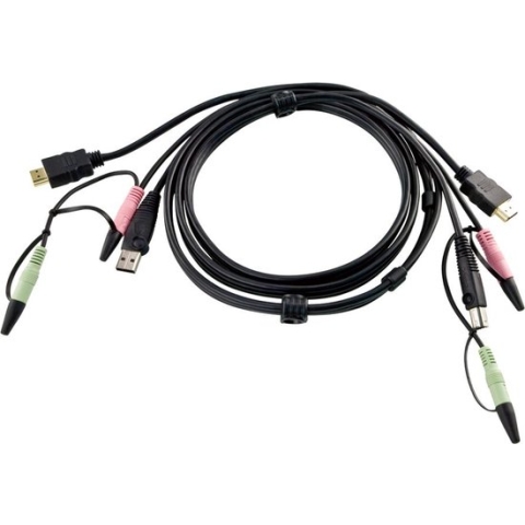KVM Kabel 1x USB / 2x 3.5 mm Male / HDMI - 1x USB / 2x 3.5 mm Male / HDMI 2.0 m Grijs