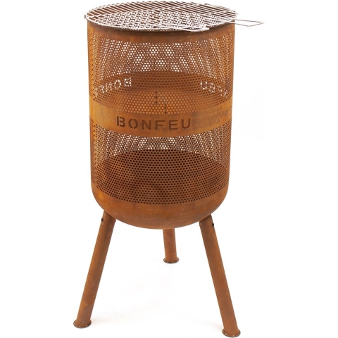 BonFeu BonVes 45 Roest Vuurkorf Staal - Vuurkorf met Grill en optioneel Plancha Bakken - Vuurkorf voor Sfeervolle Avonden - 45x45x100 cm