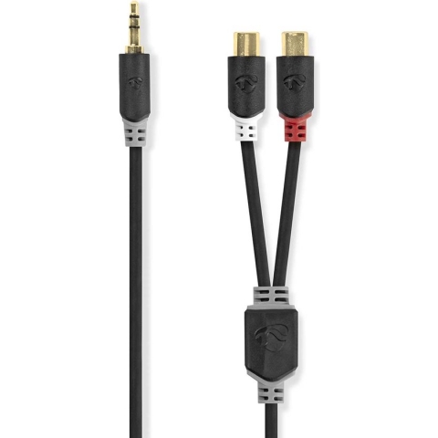 Stereo-Audiokabel - 3,5 mm Male - 2x RCA Female - Verguld - 0.20 m - Rond - Antraciet - Doos