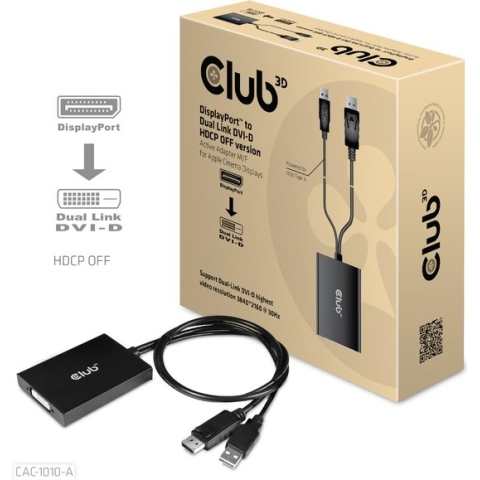 CLUB3D DisplayPort to Dual Link DVI-D HDCP OFF version Active Adapter M/F for Apple Cinema Displays