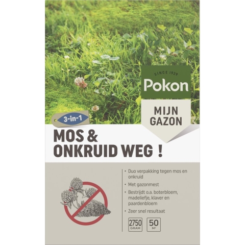Pokon Mos en Onkruid Weg! - 2,75kg - Onkruidverdelger - Geschikt voor 50m² - Zowel mos- en onkruidbestrijder - Anti mos gazon