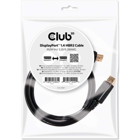 club3D CAC-2067 DisplayPort-kabel DisplayPort Aansluitkabel DisplayPort-stekker, DisplayPort-stekker 1.00 m Zwart Vlamb