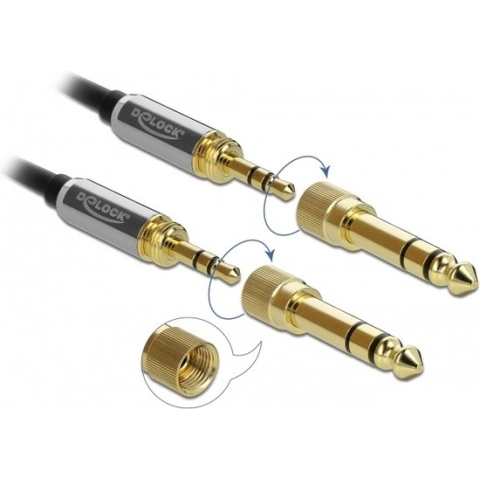 Premium 3,5mm Jack stereo audio kabel met schroefbare 6,35mm Jack adapters / zwart - 0,50 meter