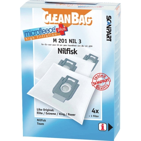 CleanBag stofzuigerzakken 4 stuks - Geschikt voor Nilfisk Elite Extreme GM300 GM400 GM500 King Power - Inclusief 1 filter - Alternatief
