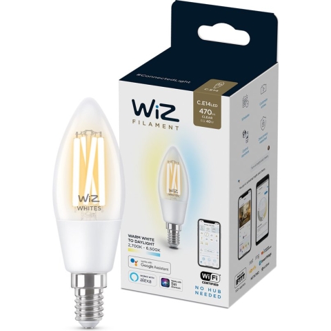WiZ Kaarslamp Filament - Slimme LED-Verlichting - Warm- tot Koelwit Licht - E14 - 40W - Transparant - Wi-Fi