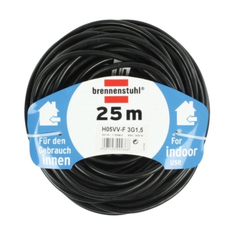Brennenstuhl verlengsnoer van kwaliteitskunststof met randaardecontactstekker en contactdoos (verlengkabel voor binnenshuis met 25m kabel) zwart