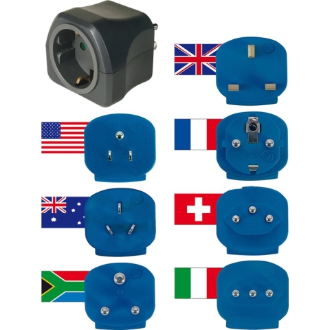 Brennenstuhl reisstekkerset, stekkeradapter (met verschillende opzetstukken voor meer dan 150 landen, 7 x stekkerinzetstukken), zwart