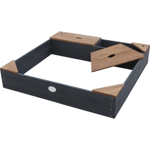 AXI Amy Houten Zandbak Antraciet/Bruin - Incl. Beschermhoes, Opbergruimte en Zitbankjes - FSC hout - 115x115cm