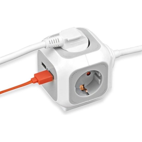 Brennenstuhl ALEA-Power Stekkerdoos met USB /Stekkerblok (Stekkerdozen 4-voudig, 2x USB Lader en 1,4m kabel) grijs