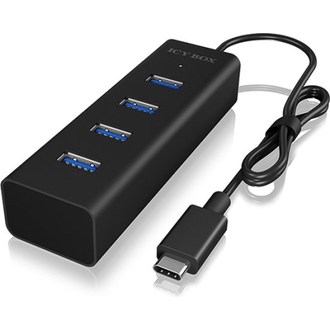 ICY BOX IB-HUB1409-U3 4-voudige USB-hub (Type-A-verbinding) met 4x USB 3.0 (Type A) Type-C-verbinding 4x USB 3.0 (Type-A) IB-HUB1409-C3,zwart