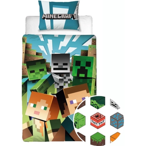 Minecraft Dekbedovertrek Earth - 140x200 - 100% Katoen - Multicolor - Dekbedovertrek kinderen