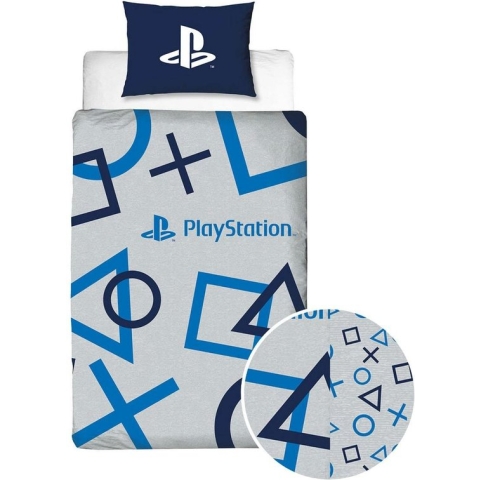 Playstation Dekbedovertrek Blue - 140x200 - 100% Katoen - Grijs - Dekbedovertrek kinderen