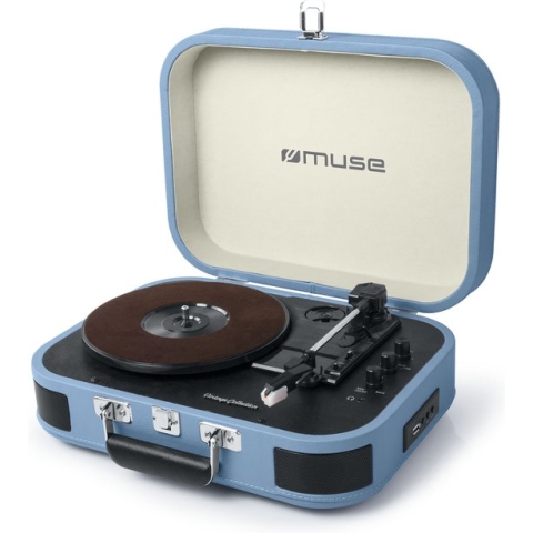 Muse MT-201BTB - Bluetooth kofferplatenspeler met encoding-functie, lichtblauw