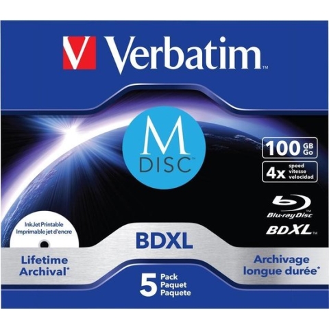 Verbatim 43834 M-Disc Blu-ray 100 GB 5 stuks Jewelcase Bedrukbaar