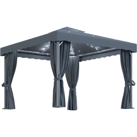 vidaXL-Prieel-met-gordijn-en-LED-lichtslinger-3x3-m-antracietkleurig