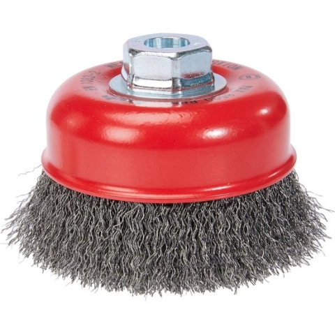 kwb potborstel voor haakse slijpers Ø 100 mm, draadhouder M14, van gegolfd HSS-staaldraad, voor metaal en steen, voor reinigen, ontkalken, opruwen en ontroesten