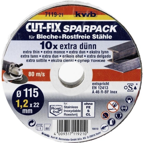 KWB Doorslijpschijf - 115 x 1.2 mm 10st
