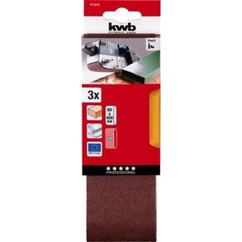 KWB schuurband 60 x 400 mm - Korrel 100 - 911010 - 3 stuks