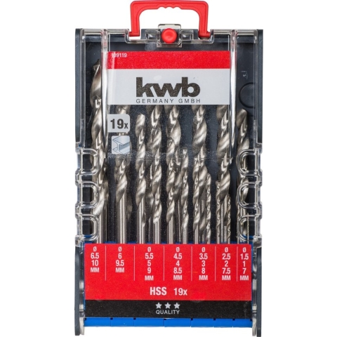kwb 109119 HSS Metaal-spiraalboorset 19-delig 1 mm, 1.5 mm, 2 mm, 2.5 mm, 3 mm, 3.5 mm, 4 mm, 4.5 mm, 5 mm, 5.5 mm, 6 m
