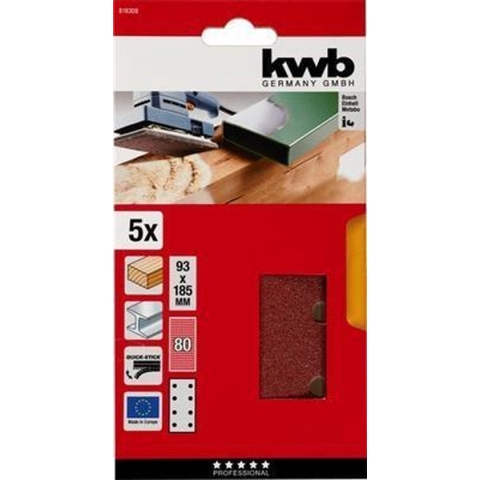 KWB schuurstrook 93 x 185 mm - Korrel 80 - 818308 - 5 stuks