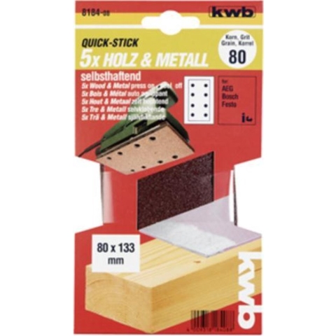 KWB schuurstrook 80 x 133 mm - Korrel 80 - 818408 - 5 stuks