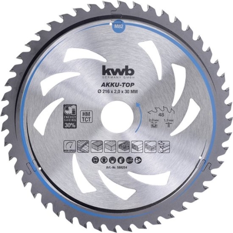 kwb 588254 Hardmetaal-cirkelzaagblad 216 x 30 x 1.3 mm Aantal tanden: 48 1 stuk(s)