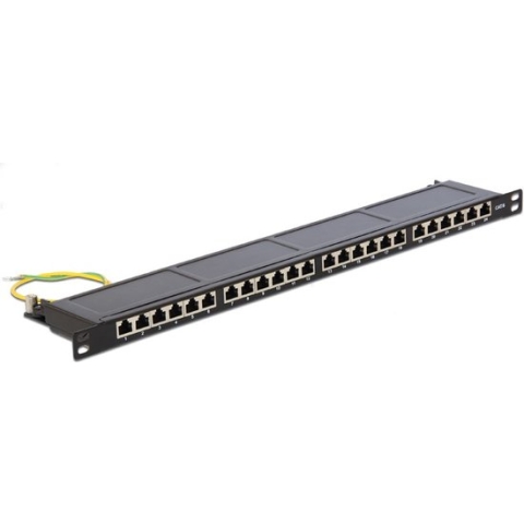 Premium CAT6 Gigabit 19'' Patch Panel 0,5U met 24 poorten - afgeschermd / zwart
