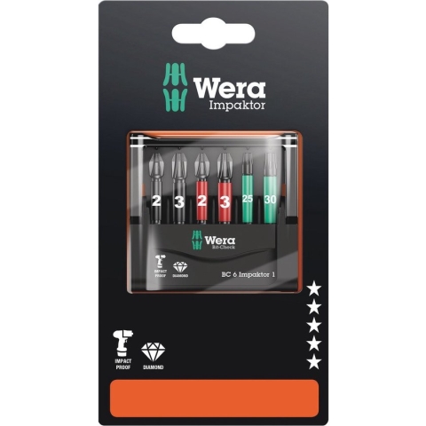 Wera Mini-Check IMP DC 50 mm PH/PZ/TX 05073890001 Bitset 6-delig Kruiskop Phillips, Kruiskop Pozidriv, Binnen-Torx Impa