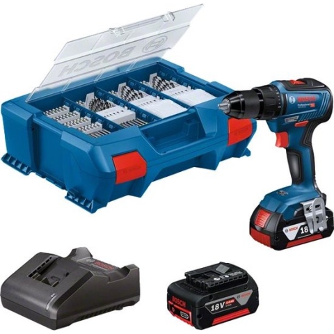 Bosch GSR 18V-55 Schroefmachine - Incl. accessoire set - Met 2x 18V accu's en lader