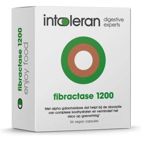 Intoleran Fibractase Forte (1200) Spijsverteringsenzymen - 36 capsules | Hoog gedoseerd Voedingssupplement met Enzym Alpha-Galactosidase | Hulp bij vertering Fructanen & Galactanen; ui, prei en tarwe