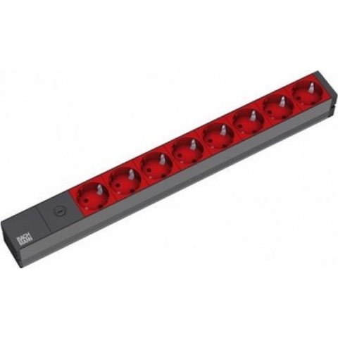 Bachmann 19'' 2m 8x Schuko H05VV-F 3G 1.00mm² 8AC outlet(s) 2m Zwart, Rood power uitbreiding