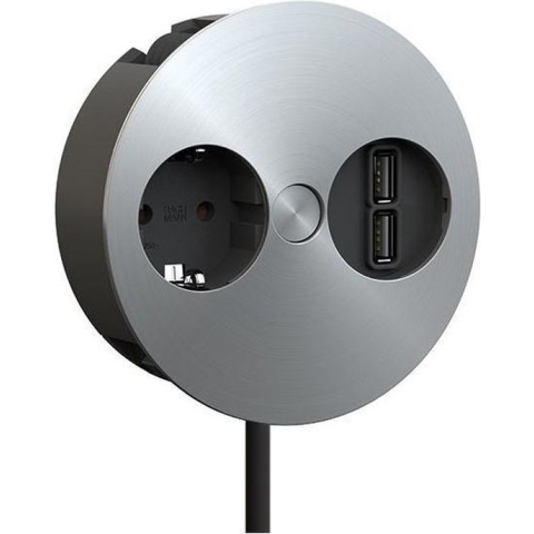 Bachmann Twist - Inbouw Stopcontact - 1x 230V + USB charger - 2 meter RA aansluitsnoer - RVS