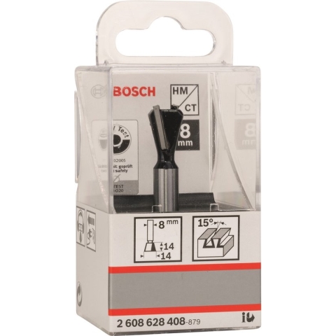 Bosch - Zwaluwstaartfrezen 8 mm, D1 14,3 mm, L 12,7 mm, G 48 mm, 15°