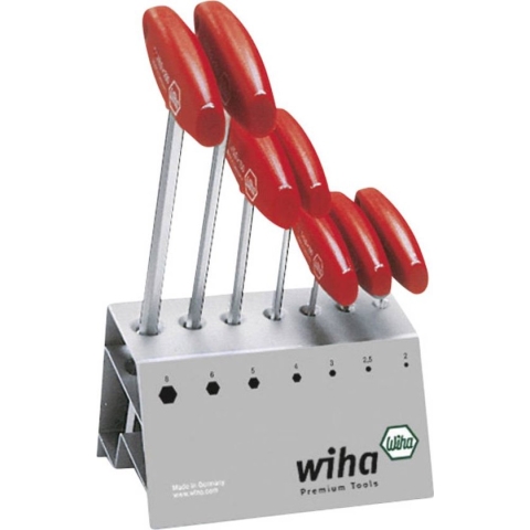 Wiha Stiftsleutelset met dwarsgreep zeskant 8-delig hoogglans vernikkeld incl. werkbankhouder - 00953
