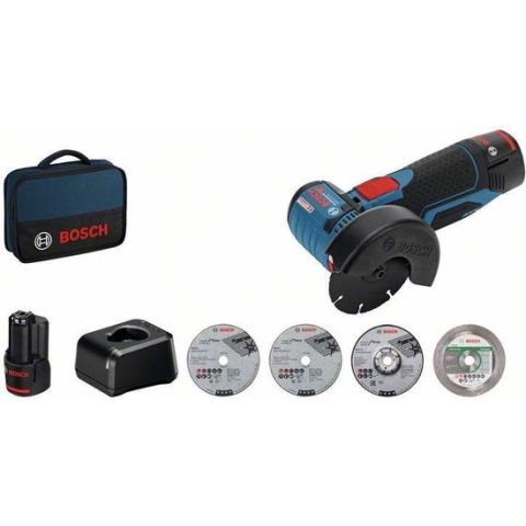 Bosch GWS 12 V-76 12V Li-Ion accu haakse slijpmachine set (2x 2,0Ah accu) in tas - 76mm