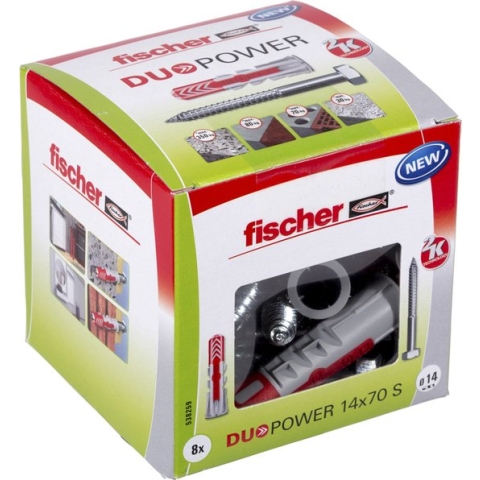 fischer DuoPower pluggen 14x70 met zeskantschroef - universele pluggen - schroeven met zeskantkop 10,0x95 mm - 8 stuk(s)