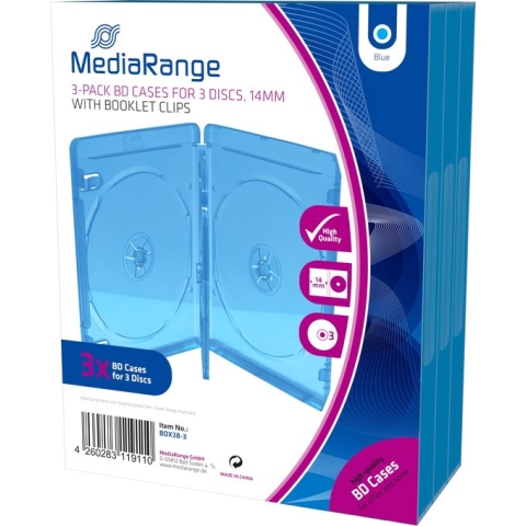 MediaRange BOX38-3-30 CD-doosje Blu-Ray-doos 3 schijven Blauw, Transparant