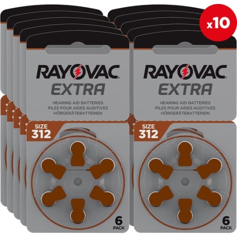 60 Stuks (10 Blister a 6st) Rayovac Extra 312 / PR312 / PR41 Gehoorapparaat batterijen