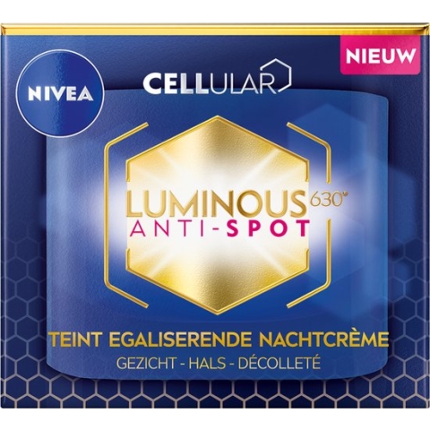 NIVEA Cellular LUMINOUS630 Anti-Spot Teint Egaliserende Nachtcrème Gezicht - Anti-Pigment Vlekken - Pigmentvlekken - Gezichtsverzorging Oneffen huid - Met hyaluronzuur - 50 ml