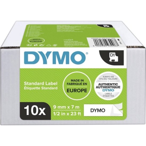 DYMO originele D1-labels | Zwarte Tekst op Wit Label | 9 mm x 7 m | zelfklevende etiketten voor de LabelManager labelprinter | 10 stuks | gemaakt in Europa