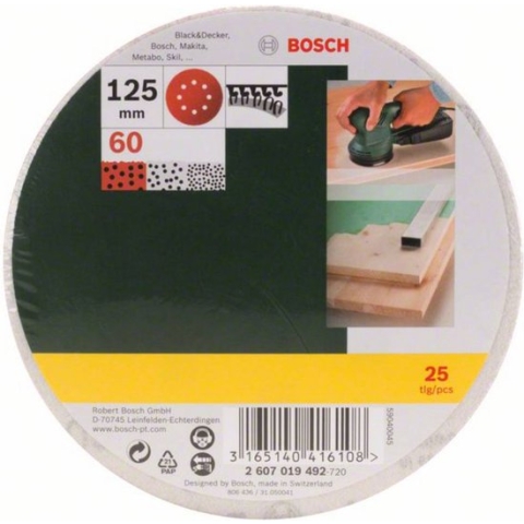 Bosch 25-delige schuurbladenset voor excenterschuurmachines 125 mm - korrel 60