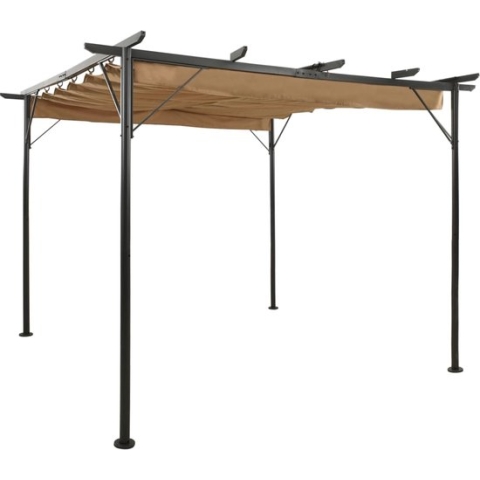 vidaXL-Pergola-met-uittrekbaar-dak-180-g/m²-3x3-m-staal-taupe