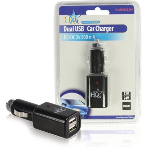 HQ - Dubbele USB Auto Lader - Zwart