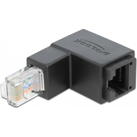 UTP CAT6 Gigabit RJ45 haakse adapter - haaks naar boven / zwart