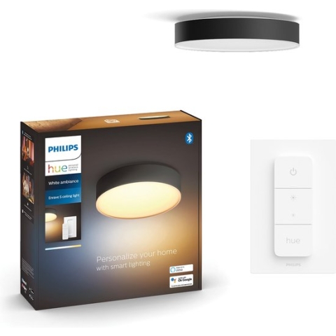 Philips Hue Enrave plafondlamp - warm tot koelwit licht - zwart - 55cm - 1 dimmer switch
