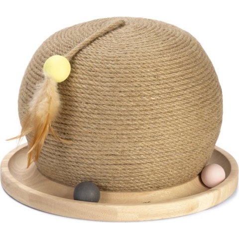 Designed by Lotte Krab- en Speelbol Mila - Kattenspeelgoed - Hout - Bruin - 29,5x29,5x22 cm